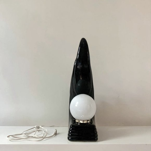 Mid Century Art Deco Wave Lamp in Black Glazed Ceramic - Picture 3 of 8